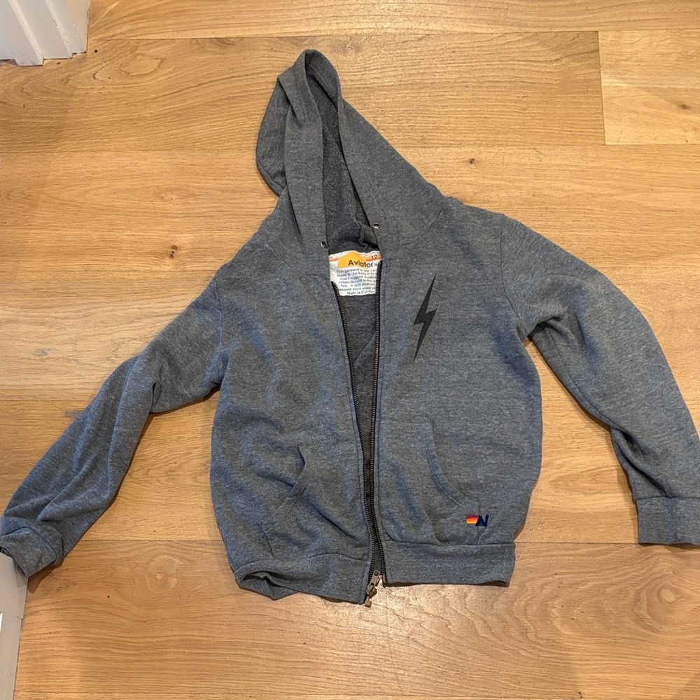 Aviator Nation Gray Kids Jacket with Black Lightning Bolt